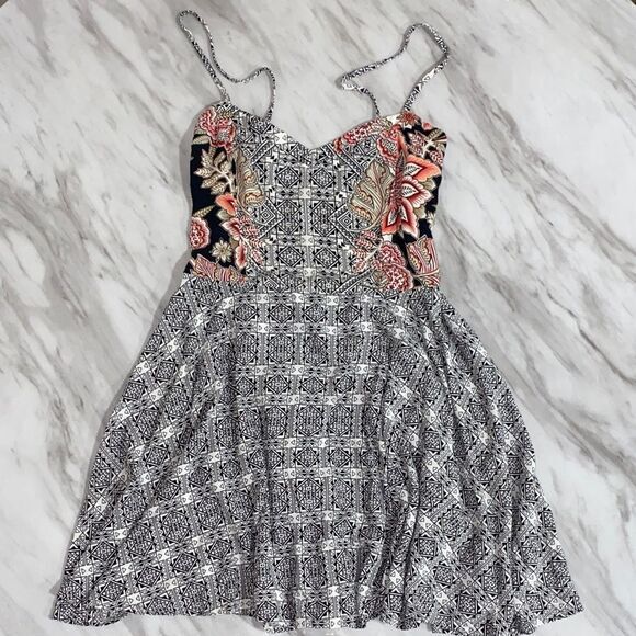 Aeropostale | S | Boho Spaghetti Strap Fit & Flare Mini Dress – Black White - Picture 9 of 15
